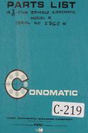 Cone-Conomatic-Cone Conomatic Parts List Model K 4 Spindle Automatic Machine Manual-K-01